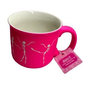 Sunday Morning Ceramics Mug Pink With Dancing White Skeletons Halloween NWT